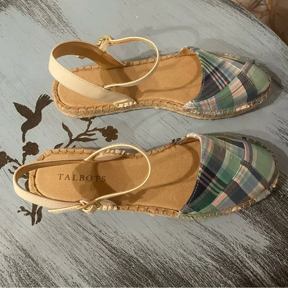 NWOT Talbots Size 7 Izzy D'Orsay Espadrilles - Madras Spring Summer Sandals